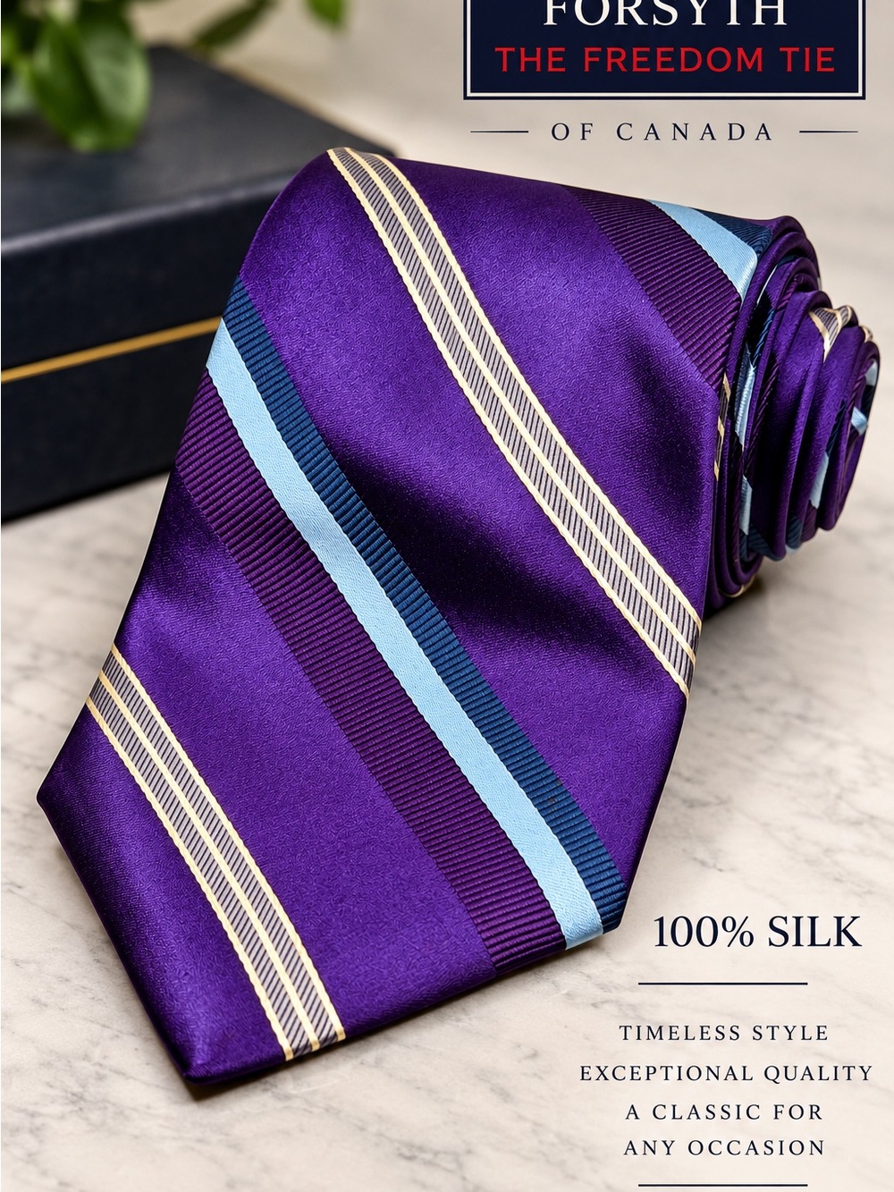Forsyth of Canada Purple Striped Silk Tie